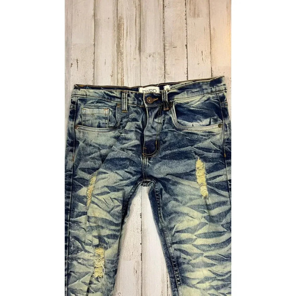 FWRD Jeans Kids Size 16 Distressed Acid Wash Skinny Leg 5-Pocket Blue Jeans - Picture 2 of 4